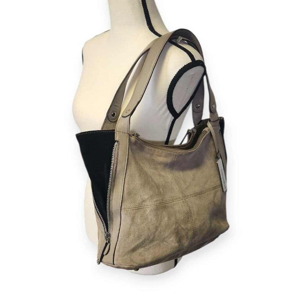 Tignanello Gray Suede Multi Compartment Expandable Double Handle Shoulder Purse - Picture 2 of 10